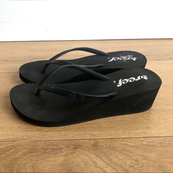 Reef Shoes | Reef Platform Flip Flops With Black Glitter Straps | Poshmark